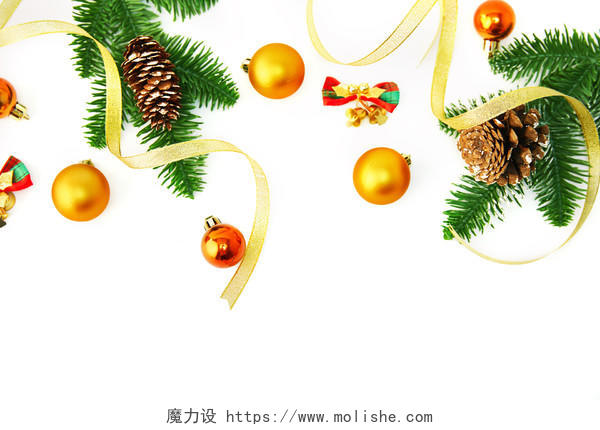 白底糖果松果金色丝带绿叶铃铛圣诞节圣诞元素